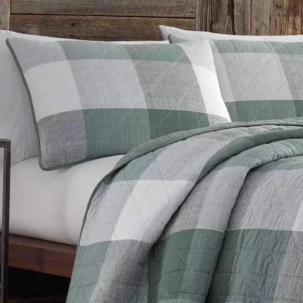 imageEddie Bauer  Twin Quilt Set Cotton Reversible Bedding with Matching Sham Medium Weight Home Decor Boulder Green TwinQueen Green