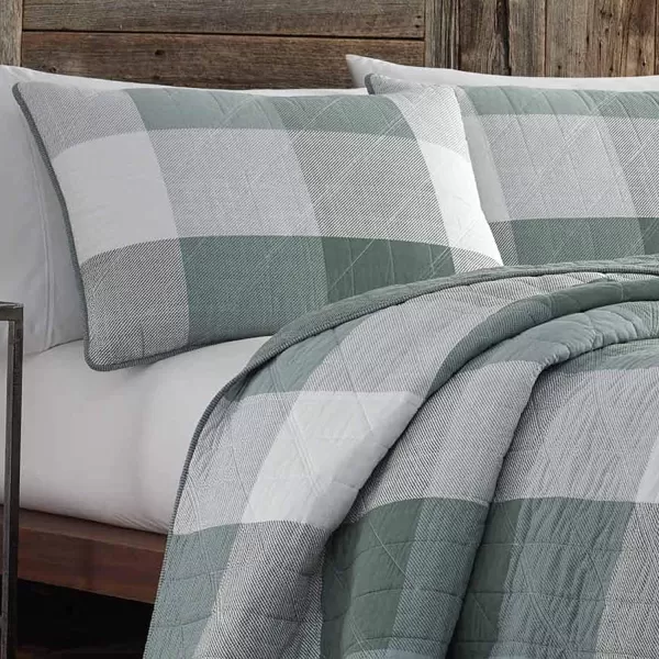 imageEddie Bauer  Twin Quilt Set Cotton Reversible Bedding with Matching Sham Medium Weight Home Decor Boulder Green TwinTwin Green