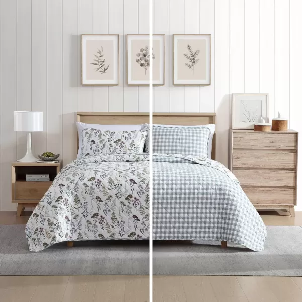 imageEddie Bauer  Twin Quilt Set Reversible Cotton Bedding with Matching Sham Classic Floral Home Decor with Plaid Reverse Flower Field Green TwinKing Flower Field Green