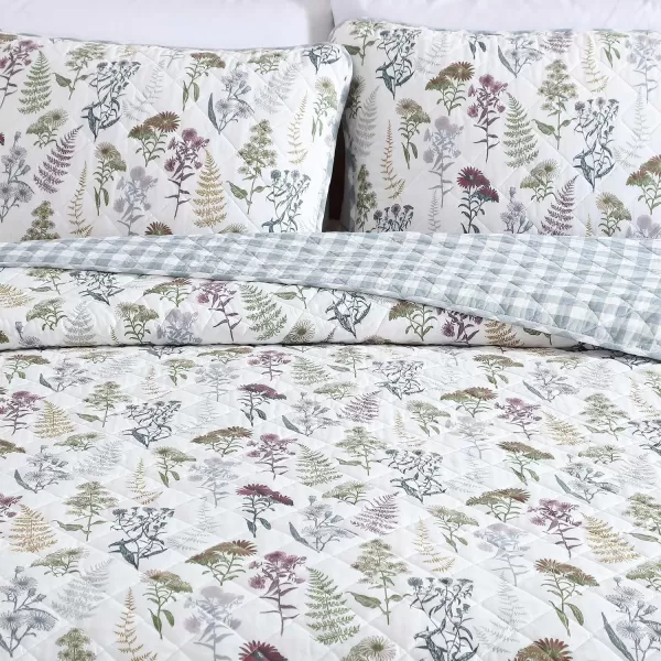 imageEddie Bauer  Twin Quilt Set Reversible Cotton Bedding with Matching Sham Classic Floral Home Decor with Plaid Reverse Flower Field Green TwinKing Flower Field Green