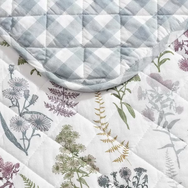 imageEddie Bauer  Twin Quilt Set Reversible Cotton Bedding with Matching Sham Classic Floral Home Decor with Plaid Reverse Flower Field Green TwinTwin Flower Field Green