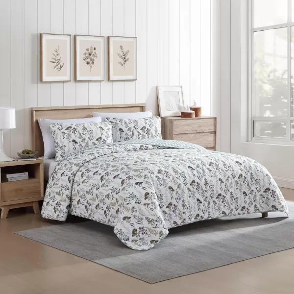 imageEddie Bauer  Twin Quilt Set Reversible Cotton Bedding with Matching Sham Classic Floral Home Decor with Plaid Reverse Flower Field Green TwinTwin Flower Field Green