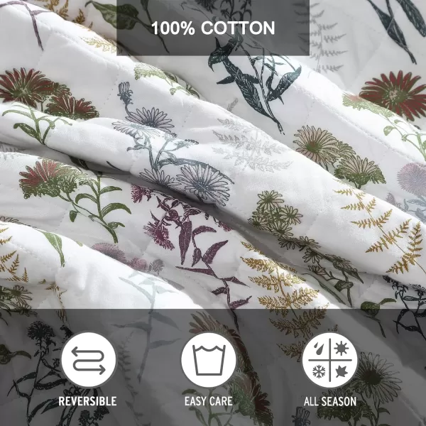 imageEddie Bauer  Twin Quilt Set Reversible Cotton Bedding with Matching Sham Classic Floral Home Decor with Plaid Reverse Flower Field Green TwinTwin Flower Field Green