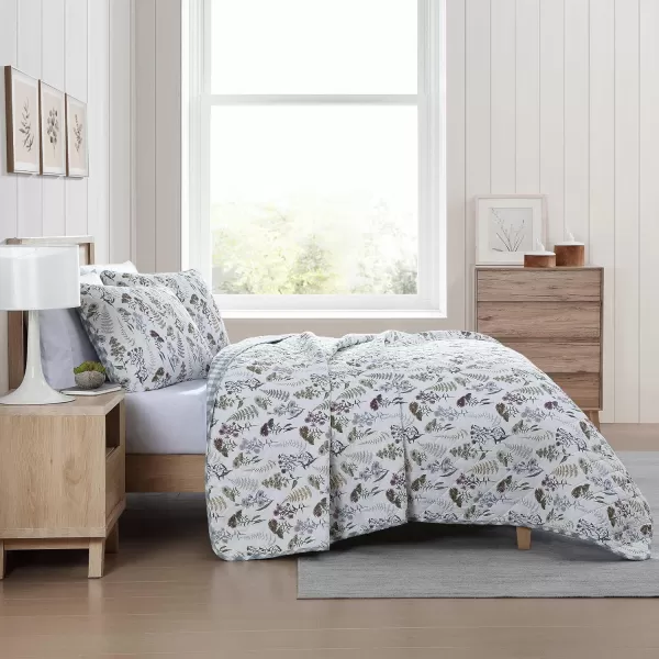 imageEddie Bauer  Twin Quilt Set Reversible Cotton Bedding with Matching Sham Classic Floral Home Decor with Plaid Reverse Flower Field Green TwinTwin Flower Field Green