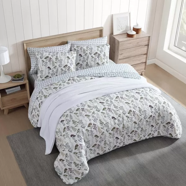 imageEddie Bauer  Twin Quilt Set Reversible Cotton Bedding with Matching Sham Classic Floral Home Decor with Plaid Reverse Flower Field Green TwinTwin Flower Field Green