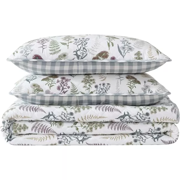 imageEddie Bauer  Twin Quilt Set Reversible Cotton Bedding with Matching Sham Classic Floral Home Decor with Plaid Reverse Flower Field Green TwinTwin Flower Field Green