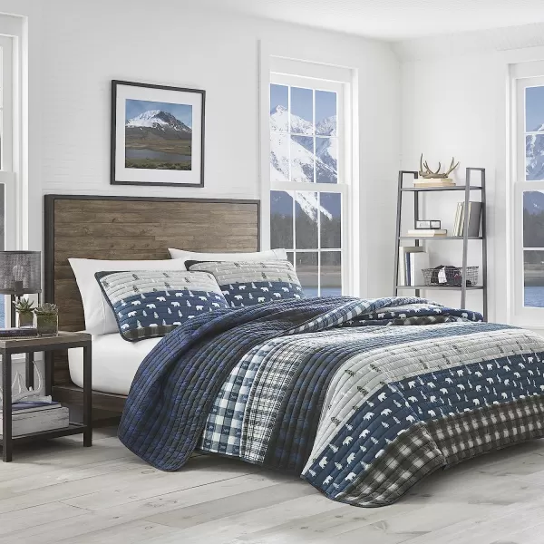 imageEddie Bauer  Twin Quilt Set Reversible Cotton Bedding with Matching Sham Lightweight Home Decor for All Seasons Blue Creek Navy TwinKing Navy