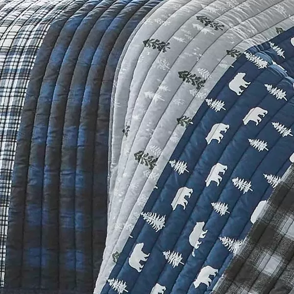imageEddie Bauer  Twin Quilt Set Reversible Cotton Bedding with Matching Sham Lightweight Home Decor for All Seasons Blue Creek Navy TwinKing Navy