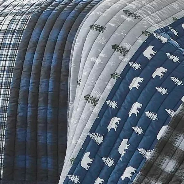 imageEddie Bauer  Twin Quilt Set Reversible Cotton Bedding with Matching Sham Lightweight Home Decor for All Seasons Blue Creek Navy TwinQueen Navy