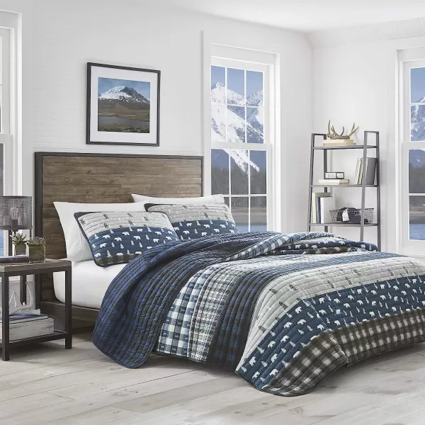 imageEddie Bauer  Twin Quilt Set Reversible Cotton Bedding with Matching Sham Lightweight Home Decor for All Seasons Blue Creek Navy TwinQueen Navy