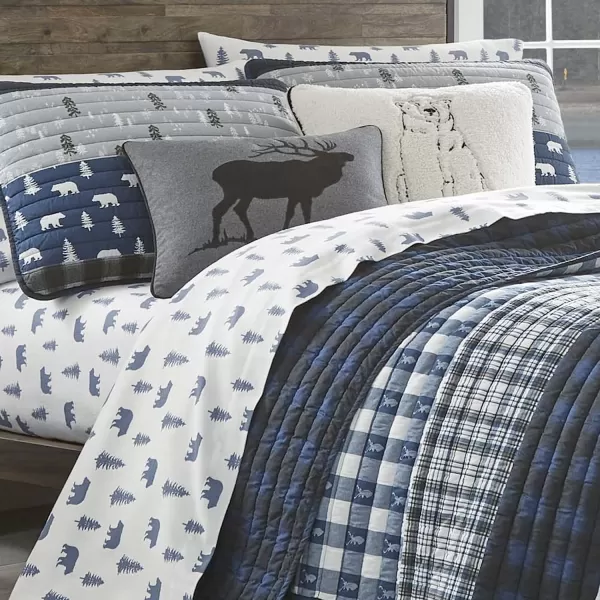 imageEddie Bauer  Twin Quilt Set Reversible Cotton Bedding with Matching Sham Lightweight Home Decor for All Seasons Blue Creek Navy TwinQueen Navy
