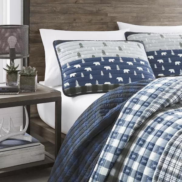 imageEddie Bauer  Twin Quilt Set Reversible Cotton Bedding with Matching Sham Lightweight Home Decor for All Seasons Blue Creek Navy TwinQueen Navy