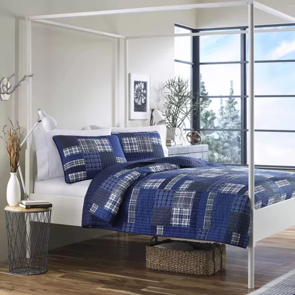 imageEddie Bauer  Twin Quilt Set Reversible Cotton Bedding with Matching Sham Lightweight Home Decor for All Seasons Eastmont Navy TwinKing Navy