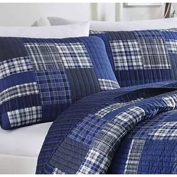imageEddie Bauer  Twin Quilt Set Reversible Cotton Bedding with Matching Sham Lightweight Home Decor for All Seasons Eastmont Navy TwinKing Navy