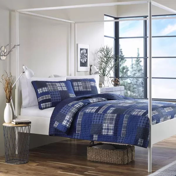imageEddie Bauer  Twin Quilt Set Reversible Cotton Bedding with Matching Sham Lightweight Home Decor for All Seasons Eastmont Navy TwinQueen Navy