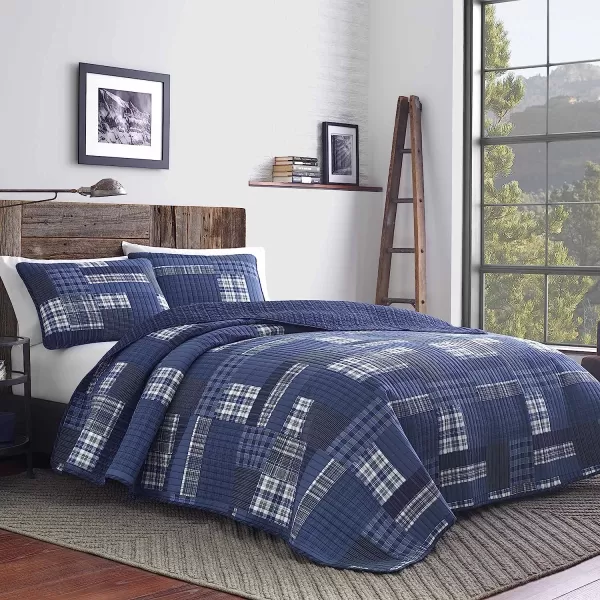 imageEddie Bauer  Twin Quilt Set Reversible Cotton Bedding with Matching Sham Lightweight Home Decor for All Seasons Eastmont Navy TwinTwin Navy