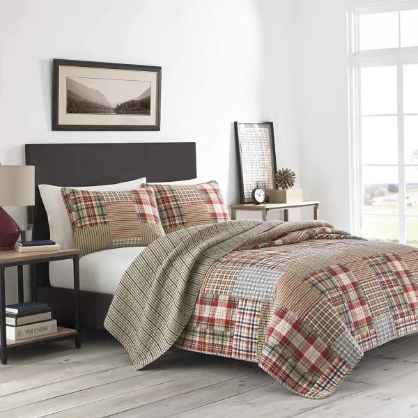 imageEddie Bauer  Twin Quilt Set Reversible Cotton Bedding with Matching Sham Lightweight Home Decor for All Seasons Hawthorne Brown TwinKing Brown