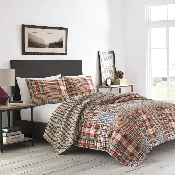 imageEddie Bauer  Twin Quilt Set Reversible Cotton Bedding with Matching Sham Lightweight Home Decor for All Seasons Hawthorne Brown TwinTwin Brown