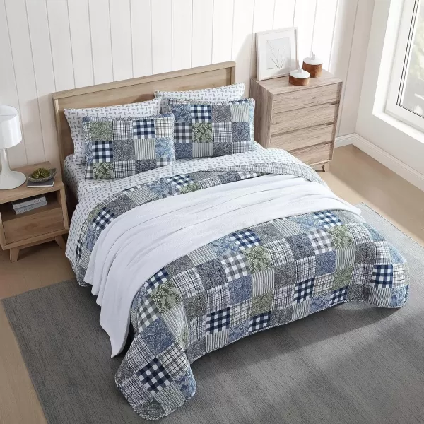 imageEddie Bauer  Twin Quilt Set Reversible Cotton Bedding with Matching Sham Patchwork Home Decor with Plaid Reverse Cozy Plaid Patchwork BlueGreen TwinQueen Cozy Plaid Patchwork BlueGreen