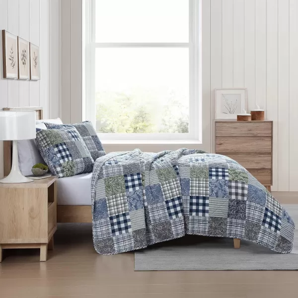 imageEddie Bauer  Twin Quilt Set Reversible Cotton Bedding with Matching Sham Patchwork Home Decor with Plaid Reverse Cozy Plaid Patchwork BlueGreen TwinQueen Cozy Plaid Patchwork BlueGreen
