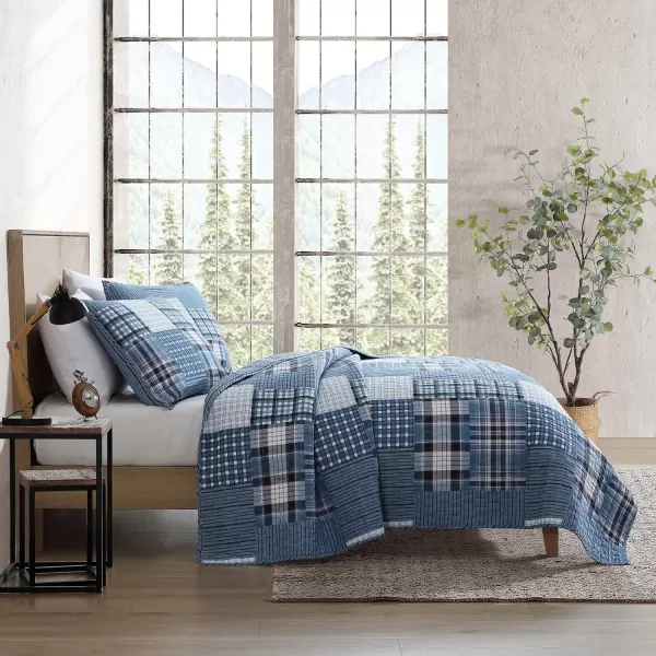 imageEddie Bauer  Twin Quilt Set Reversible Cotton Bedding with Matching Sham Patchwork Plaid Home Decor Hawthorne Blue TwinKing Hawthorne Blue