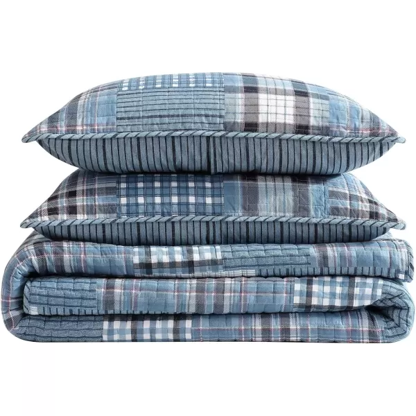 imageEddie Bauer  Twin Quilt Set Reversible Cotton Bedding with Matching Sham Patchwork Plaid Home Decor Hawthorne Blue TwinQueen Hawthorne Blue