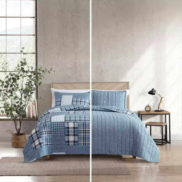 imageEddie Bauer  Twin Quilt Set Reversible Cotton Bedding with Matching Sham Patchwork Plaid Home Decor Hawthorne Blue TwinTwin Hawthorne Blue