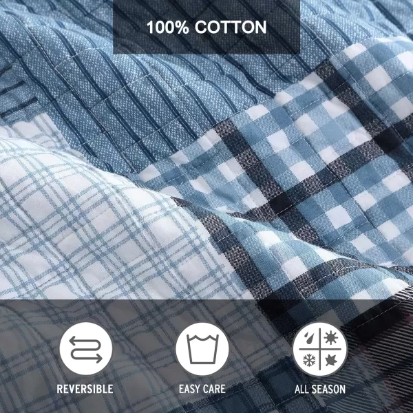 imageEddie Bauer  Twin Quilt Set Reversible Cotton Bedding with Matching Sham Patchwork Plaid Home Decor Hawthorne Blue TwinTwin Hawthorne Blue