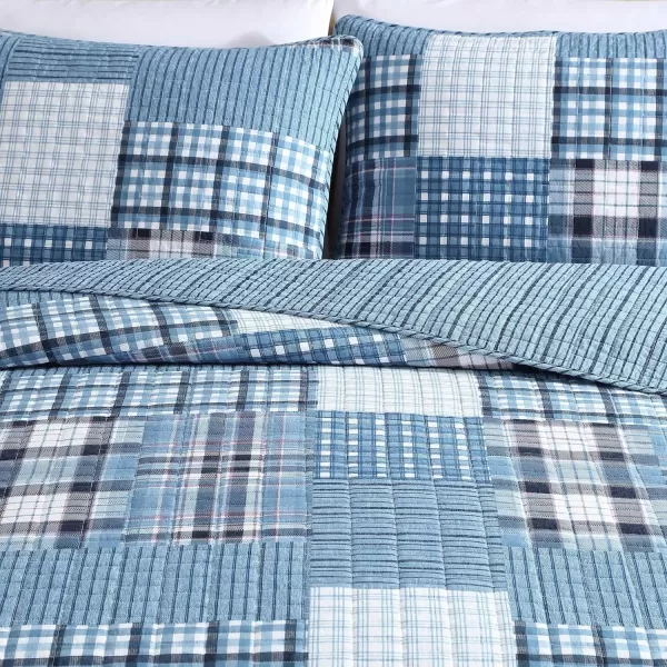 imageEddie Bauer  Twin Quilt Set Reversible Cotton Bedding with Matching Sham Patchwork Plaid Home Decor Hawthorne Blue TwinTwin Hawthorne Blue