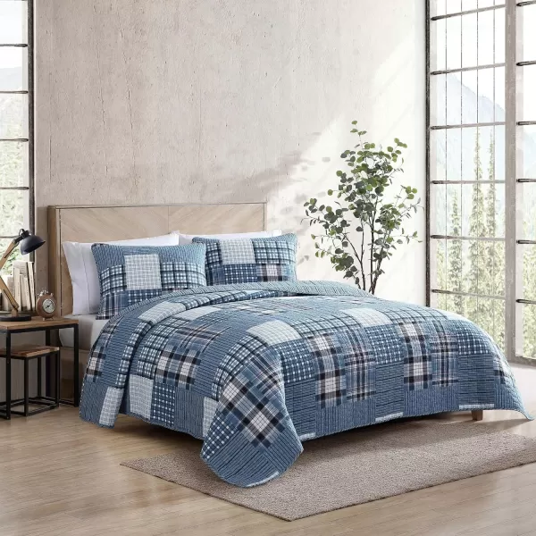 imageEddie Bauer  Twin Quilt Set Reversible Cotton Bedding with Matching Sham Patchwork Plaid Home Decor Hawthorne Blue TwinTwin Hawthorne Blue