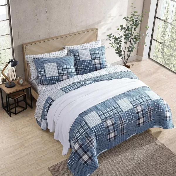 imageEddie Bauer  Twin Quilt Set Reversible Cotton Bedding with Matching Sham Patchwork Plaid Home Decor Hawthorne Blue TwinTwin Hawthorne Blue