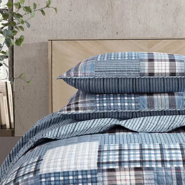 imageEddie Bauer  Twin Quilt Set Reversible Cotton Bedding with Matching Sham Patchwork Plaid Home Decor Hawthorne Blue TwinTwin Hawthorne Blue