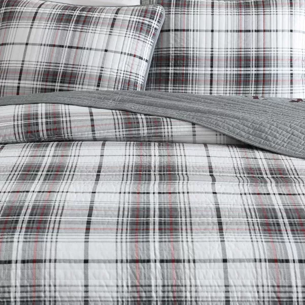 imageEddie Bauer  Twin Quilt Set Reversible Cotton Bedding with Matching Sham Plaid Home Decor for All Seasons Alder Plaid Grey TwinKing Alder Plaid Grey