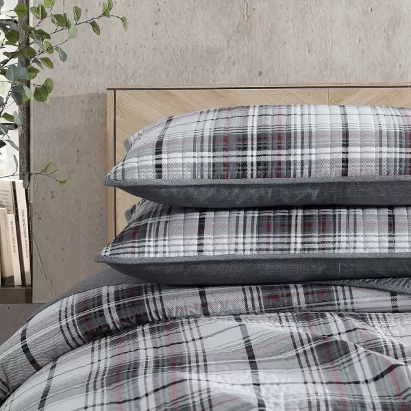 imageEddie Bauer  Twin Quilt Set Reversible Cotton Bedding with Matching Sham Plaid Home Decor for All Seasons Alder Plaid Grey TwinKing Alder Plaid Grey