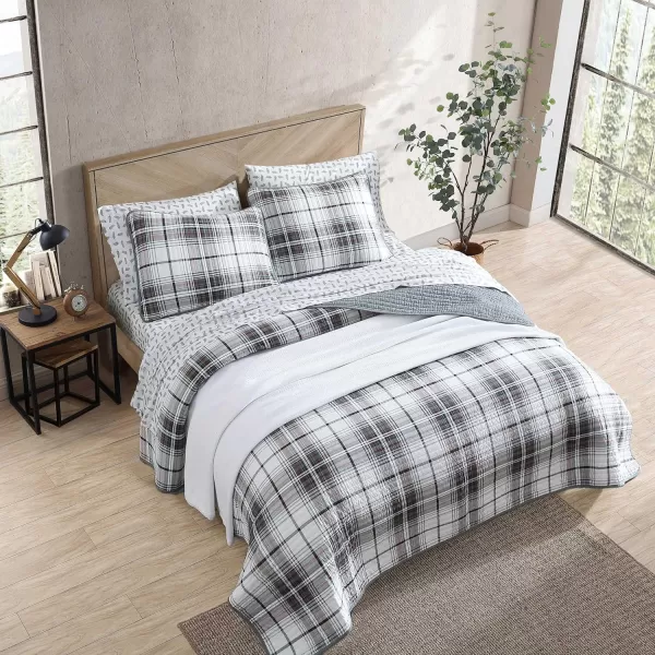 imageEddie Bauer  Twin Quilt Set Reversible Cotton Bedding with Matching Sham Plaid Home Decor for All Seasons Alder Plaid Grey TwinKing Alder Plaid Grey