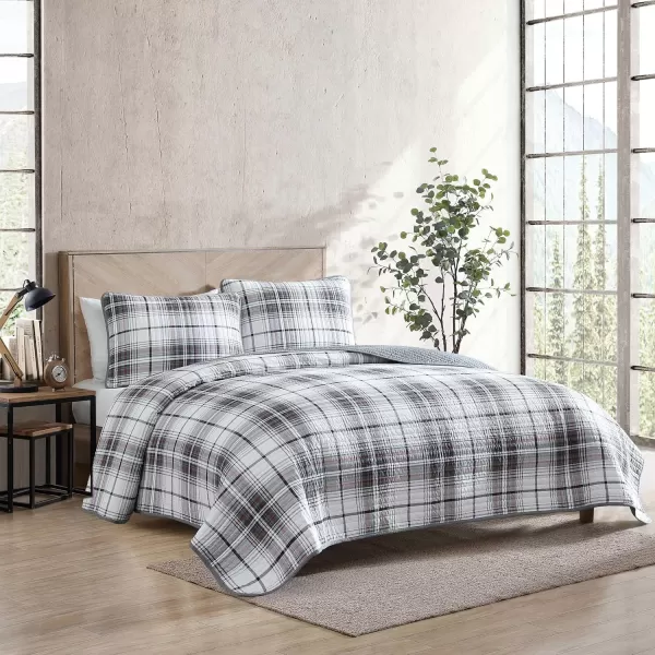 imageEddie Bauer  Twin Quilt Set Reversible Cotton Bedding with Matching Sham Plaid Home Decor for All Seasons Alder Plaid Grey TwinKing Alder Plaid Grey