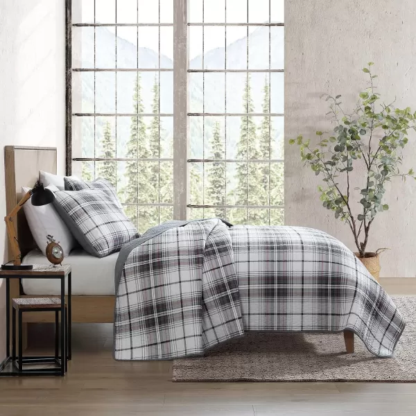 imageEddie Bauer  Twin Quilt Set Reversible Cotton Bedding with Matching Sham Plaid Home Decor for All Seasons Alder Plaid Grey TwinTwin Alder Plaid Grey