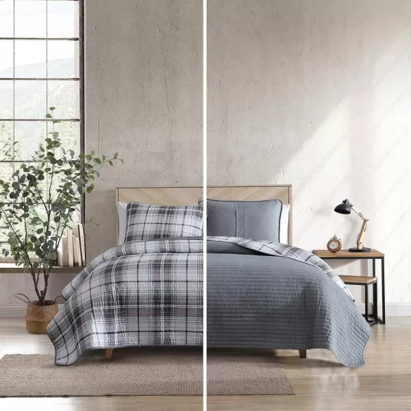 imageEddie Bauer  Twin Quilt Set Reversible Cotton Bedding with Matching Sham Plaid Home Decor for All Seasons Alder Plaid Grey TwinTwin Alder Plaid Grey