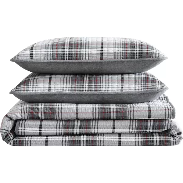 imageEddie Bauer  Twin Quilt Set Reversible Cotton Bedding with Matching Sham Plaid Home Decor for All Seasons Alder Plaid Grey TwinTwin Alder Plaid Grey