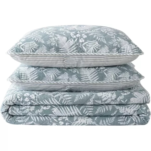imageEddie Bauer  Twin Quilt Set Reversible Cotton Bedding with Matching Sham Wildflower Inspired Home Decor with Stripe Reverse Fern Garden Green TwinKing Fern Garden Green