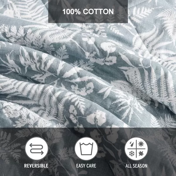 imageEddie Bauer  Twin Quilt Set Reversible Cotton Bedding with Matching Sham Wildflower Inspired Home Decor with Stripe Reverse Fern Garden Green TwinKing Fern Garden Green