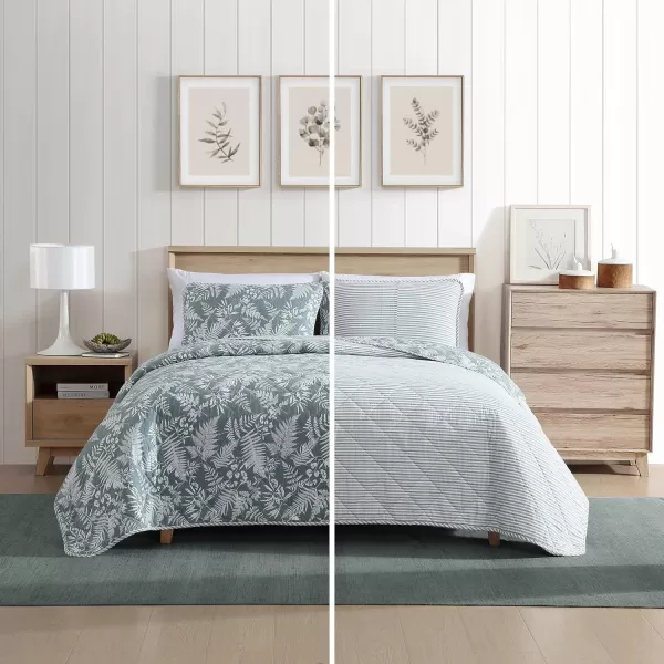 imageEddie Bauer  Twin Quilt Set Reversible Cotton Bedding with Matching Sham Wildflower Inspired Home Decor with Stripe Reverse Fern Garden Green TwinKing Fern Garden Green