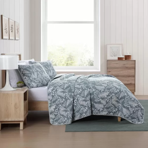 imageEddie Bauer  Twin Quilt Set Reversible Cotton Bedding with Matching Sham Wildflower Inspired Home Decor with Stripe Reverse Fern Garden Green TwinKing Fern Garden Green
