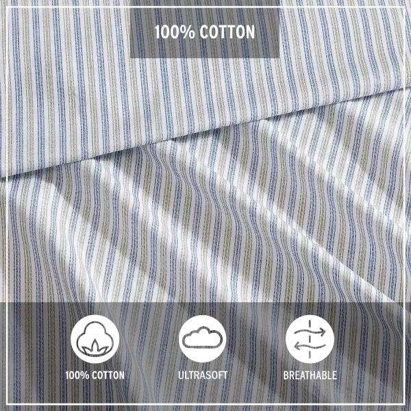 imageEddie Bauer  Twin Sheets Cotton Percale Bedding Set Crisp amp Cool Home Decor Light Green Plaid TwinFull Ticking Stripe Green