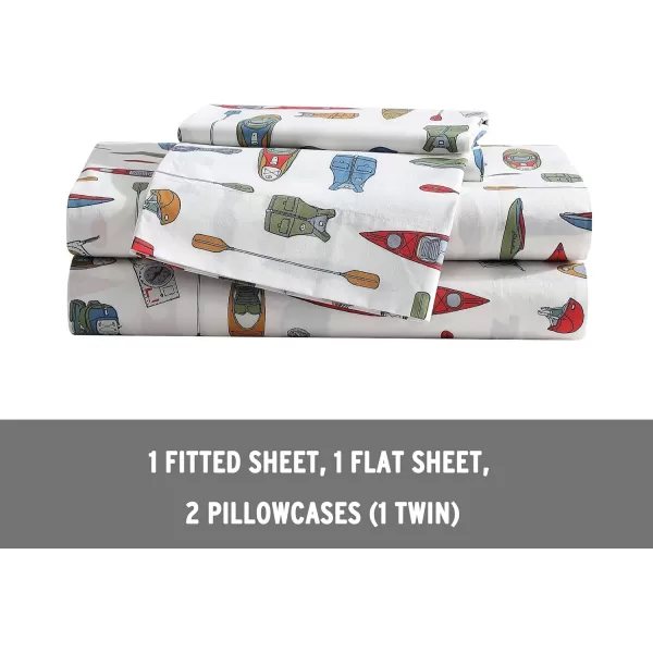 imageEddie Bauer  Twin Sheets Cotton Percale Bedding Set Crisp amp Cool Home Decor Light Green Plaid TwinKing Kayak Adventure