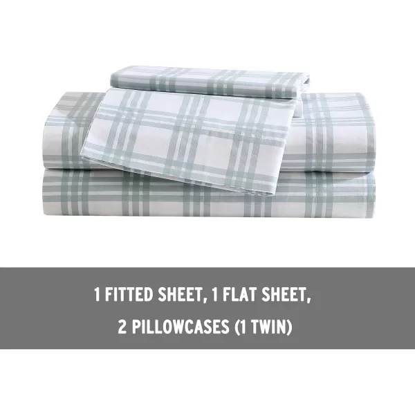 imageEddie Bauer  Twin Sheets Cotton Percale Bedding Set Crisp amp Cool Home Decor Light Green Plaid TwinTwin Basic Plaid Light Green