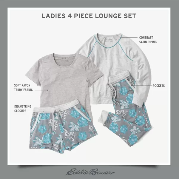 imageEddie Bauer 4Piece Print Pajama Set for Women  Long and Short Sleeve Crewneck Tops and Matching Boxers and JoggersAsst1tee