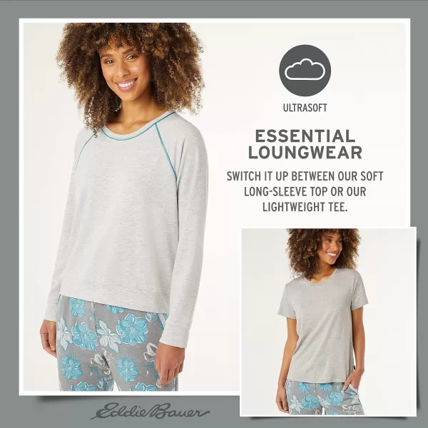 imageEddie Bauer 4Piece Print Pajama Set for Women  Long and Short Sleeve Crewneck Tops and Matching Boxers and JoggersAsst1tee