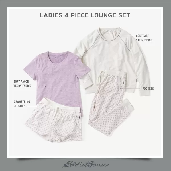 imageEddie Bauer 4Piece Print Pajama Set for Women  Long and Short Sleeve Crewneck Tops and Matching Boxers and JoggersAsst2tee