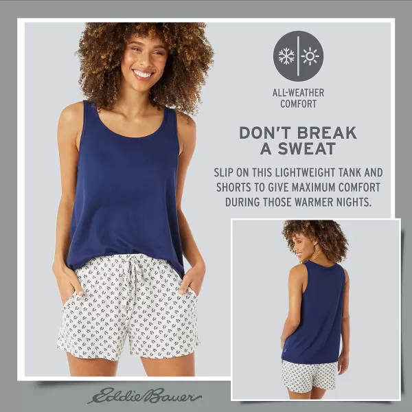imageEddie Bauer 4Piece Print Pajama Set for Women  Long and Short Sleeve Crewneck Tops and Matching Boxers and JoggersNavy